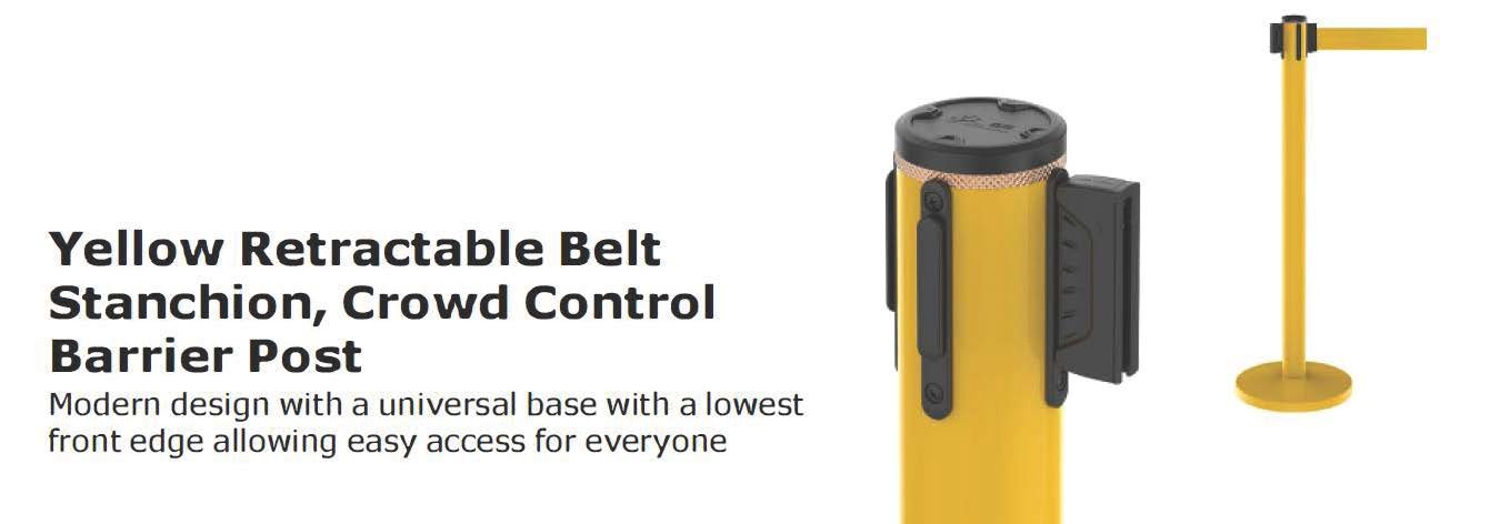 Yellow Retractable Belt Stanchion, Crowd Control Barrier Post description image